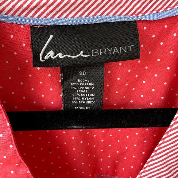 Lane Bryant Sz 20 Coral Polka Dot Button Front ¾ Sleeve Blouse Casual Career - Picture 4 of 5